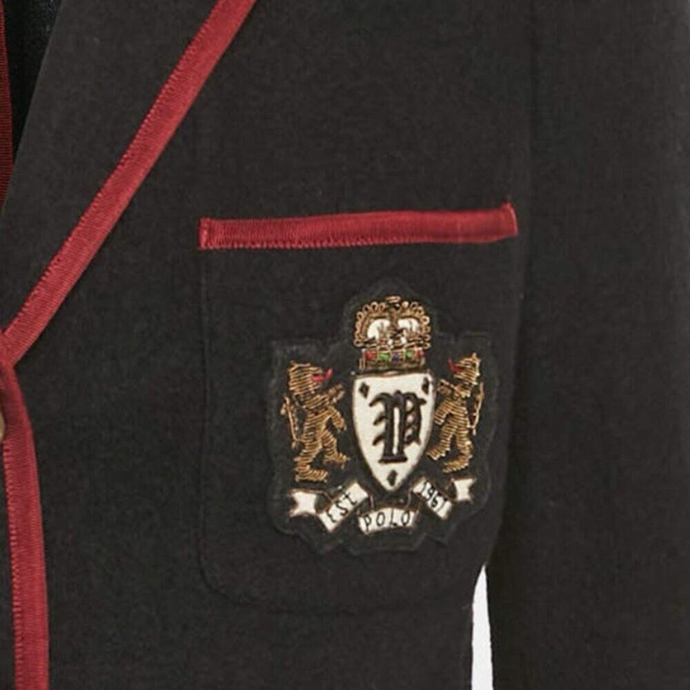 Ralph Lauren Polo Varsity Wool Blazer Tipped Jacket Crest Pocket 4 - Picture 3 of 8